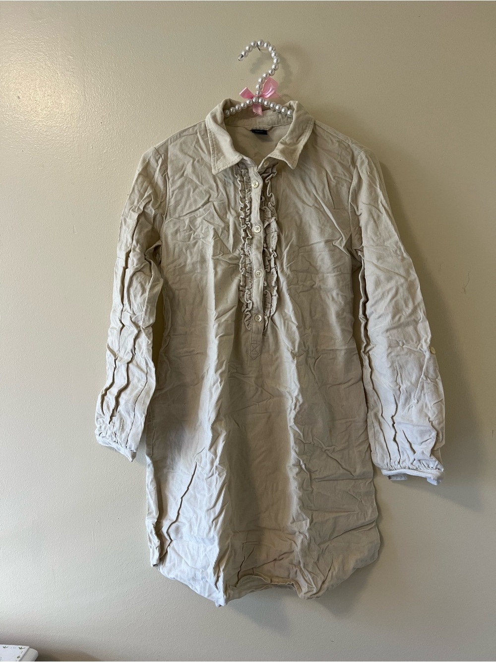 GAP Cream Long-Sleeve Button-Front Shirt with Ruffle Placket